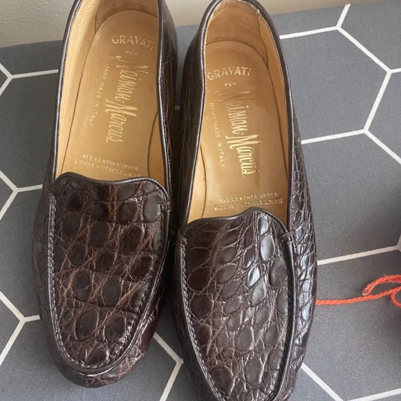 GRAVANI CROC LEATHER LOAFERS Size 7M - Picture 2 of 7